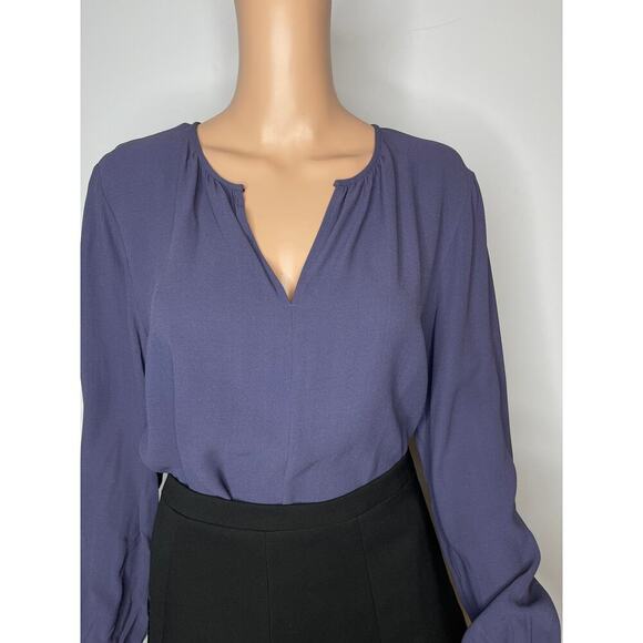 Eileen Fisher Slit Neck Purple Long Sleeve Georgette Silk Blouse size Medium New - Picture 8 of 13